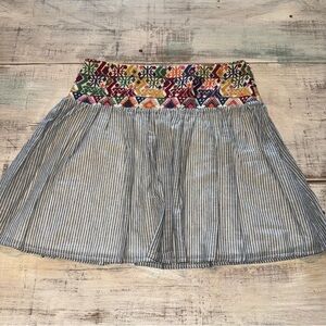 Striped Skirt Embroidered Waist Mini Skater Colorful Bohemian Festival